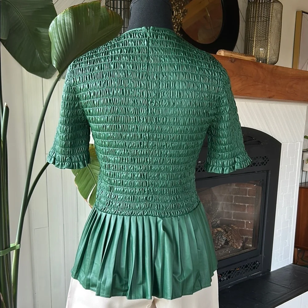 ZARA Green Faux Leather Smocked Peplum Top - Picture 7 of 13